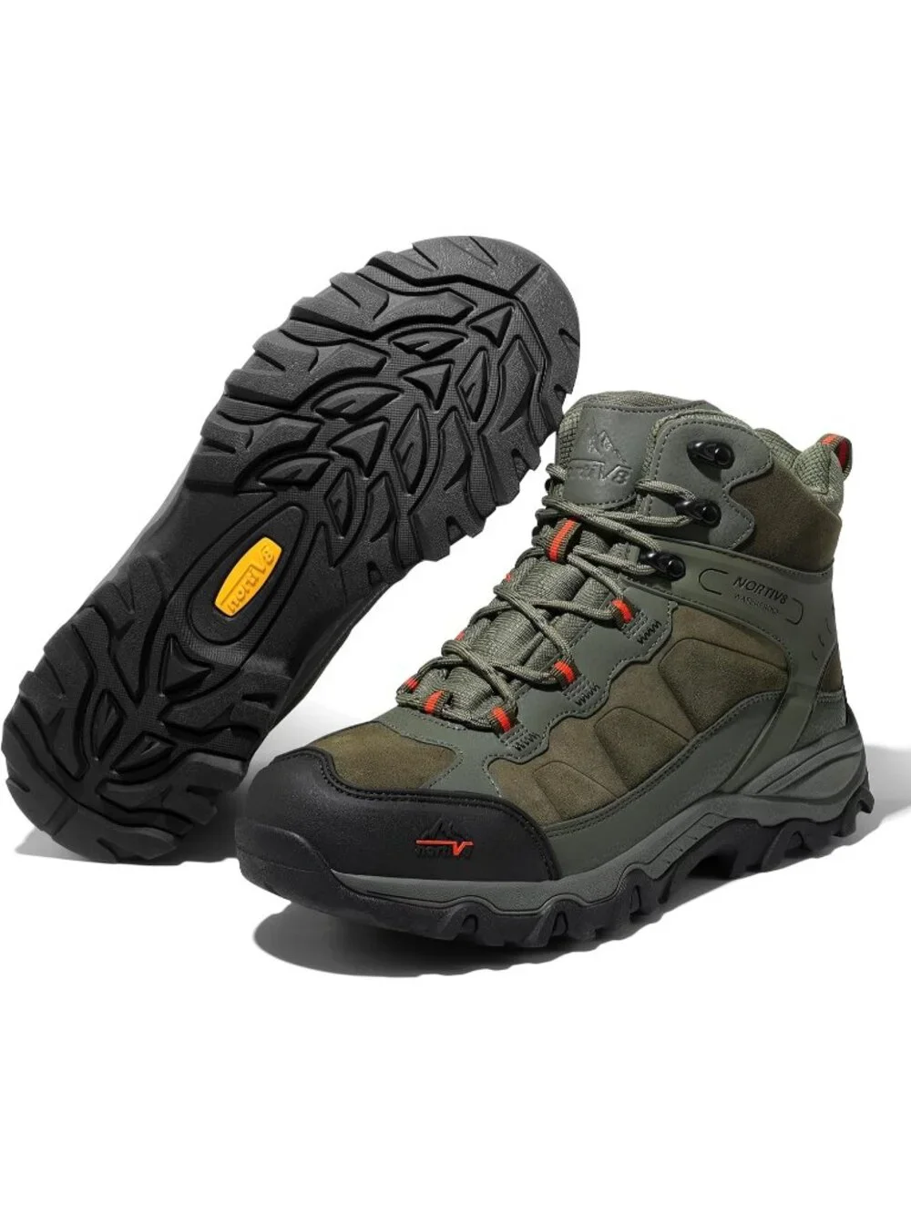 Men's Army Green Waterproof Shoes Casual Mid Top Round Toe Non Slip Hiking Boots